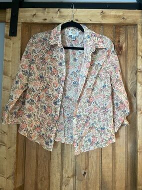 Talbots Floral Button-Up Shirt Jacket - Pink Multi